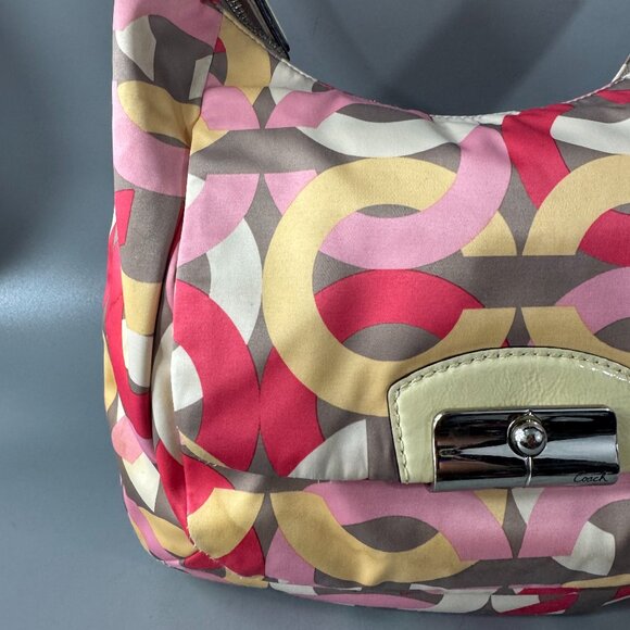 COACH # F22745 Kristin Op Art Yellow Multicolor Satin Hobo Shoulder Bag - Picture 2 of 15